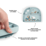 Done By Deer tiny farm silikonski stcik&stay tanjir sa pregradama, plavo