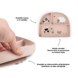 Done By Deer tiny farm silikonski stick&stay tanjir sa pregradama, roze