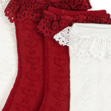 KONGES SLOJD 2 PACK POINTELLE FRILL SOCKS, red/off white