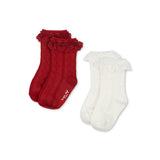 KONGES SLOJD 2 PACK POINTELLE FRILL SOCKS, red/off white