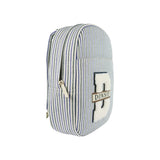 Donsje Raffie Schoolbag | Blue - Moss Green Striped