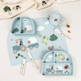 Done By Deer silicone placemat tiny farm, blue