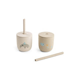 Done By Deer celebration silikonska čaša sa slamkom 2 kom, bež