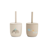 Done By Deer celebration silikonska čaša sa slamkom 2 kom, bež