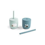 Done By Deer silicone straw cup 2-pack tiny farm, blue