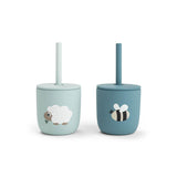 Done By Deer silicone straw cup 2-pack tiny farm, blue