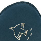 Nobodinoz cloud cushion L1N0 in washed French linen - Bird embroidery, deep blue