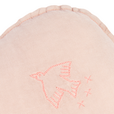 Nobodinoz cloud cushion L1N0 in washed French linen - Bird embroidery, mauve pink