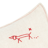 Nobodinoz embroidered rectangular cushion L1N0 in washed French linen, greige