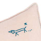 Nobodinoz embroidered rectangular cushion L1N0 in washed French linen, mauve pink