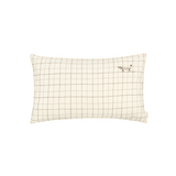 Nobodinoz embroidered rectangular cushion L1N0 in washed French linen, natural grid