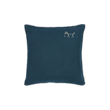 Nobodinoz embroidered square cushion L1N0 in washed French linen, deep blue