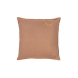 Nobodinoz embroidered square cushion L1N0 in washed French linen, noisette