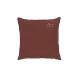 Nobodinoz embroidered square cushion L1N0 in washed French linen, prune