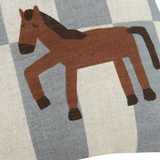 Nobodinoz rectangular cushion in French linen Vibes S, blue tiles horse