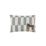 Nobodinoz rectangular cushion in French linen Vibes S, blue tiles horse