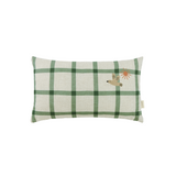 Nobodinoz rectangular cushion in French linen Vibes M, green windowpane bird