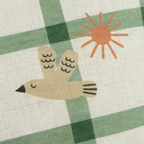 Nobodinoz rectangular cushion in French linen Vibes M, green windowpane bird