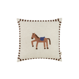 Nobodinoz square cushion in French linen Vibes, charcoal stripes horse