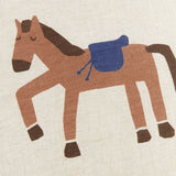 Nobodinoz square cushion in French linen Vibes, charcoal stripes horse