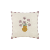 Nobodinoz square cushion in French linen Vibes, lilac checks flowers