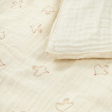 Nobodinoz kid duvet cover set in washed double muslin wabi-sabi brown hoshi birds